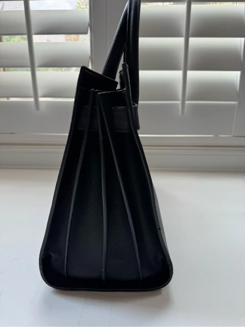 LUXE Sac de Jour black grained leather tote silver hardware medium size